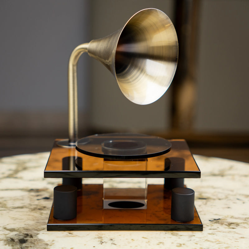 Playback Gramophone Sculpture — Amber & Gold Tone