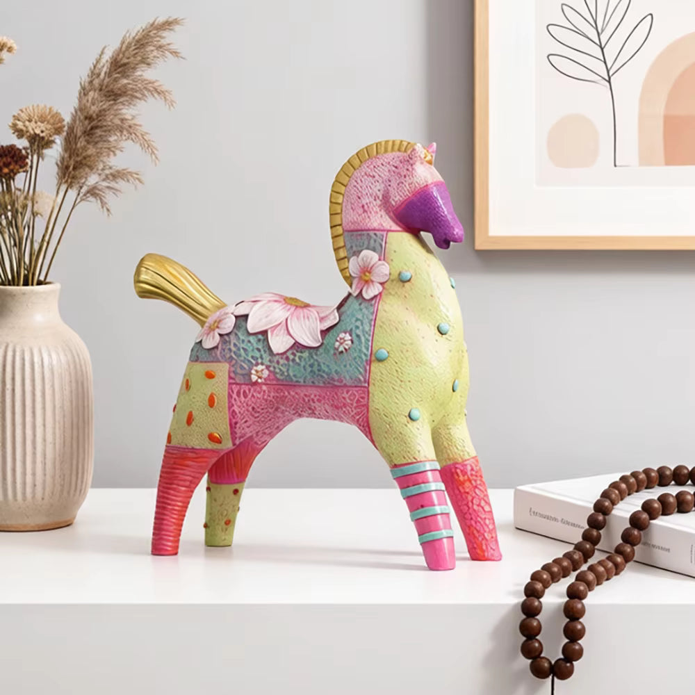 Horse Figurine Art Deco Floral Resin 20x8x23cm HX05S143
