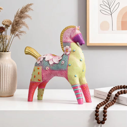 Horse Figurine Art Deco Floral Resin 20x8x23cm HX05S143