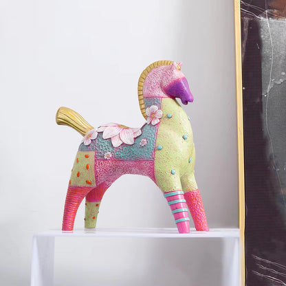 Horse Figurine Art Deco Floral Resin 20x8x23cm HX05S143