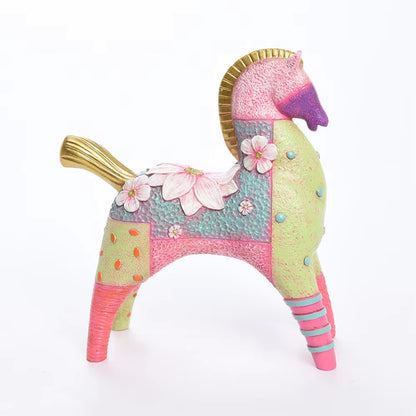 Horse Figurine Art Deco Floral Resin 20x8x23cm HX05S143