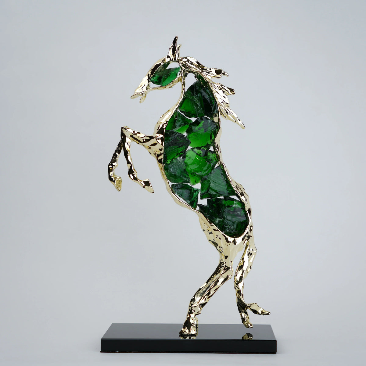 Ascend horse sculpture with emerald-green crystal glass and a gold-tone alloy frame, view 3