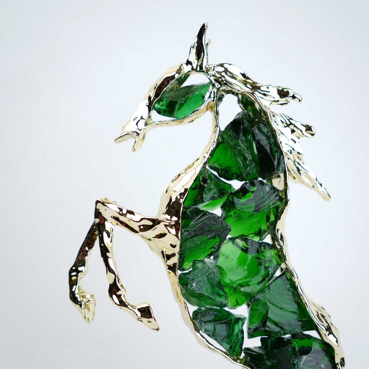 Ascend horse sculpture with emerald-green crystal glass and a gold-tone alloy frame, view 4