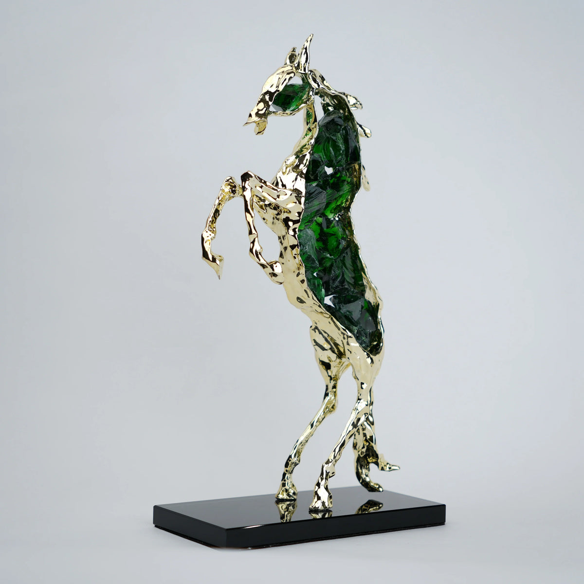 Ascend horse sculpture with emerald-green crystal glass and a gold-tone alloy frame, view 5