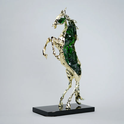 Ascend horse sculpture with emerald-green crystal glass and a gold-tone alloy frame, view 5