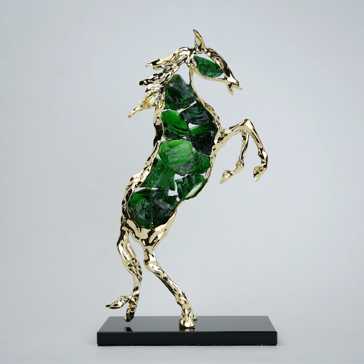 Ascend horse sculpture with emerald-green crystal glass and a gold-tone alloy frame, view 7