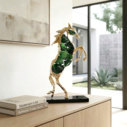 Ascend horse sculpture with emerald-green crystal glass and a gold-tone alloy frame, view 8