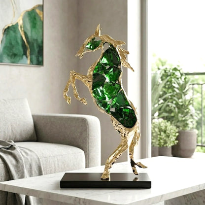 Ascend horse sculpture with emerald-green crystal glass and a gold-tone alloy frame, view 9