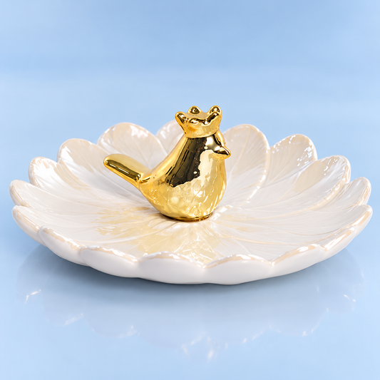 Golden Bird Trinket Dish — individual product view on pale blue