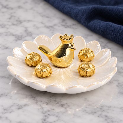 Golden Bird Trinket Dish — styled with wrapped sweets