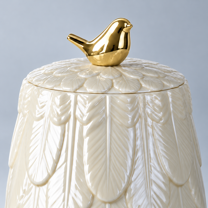 Golden Bird Porcelain Jar — Large