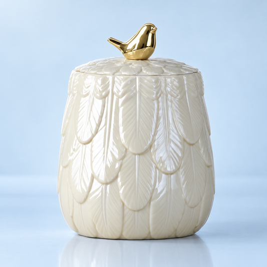 Golden Bird Porcelain Jar — Large — individual product view on pale blue