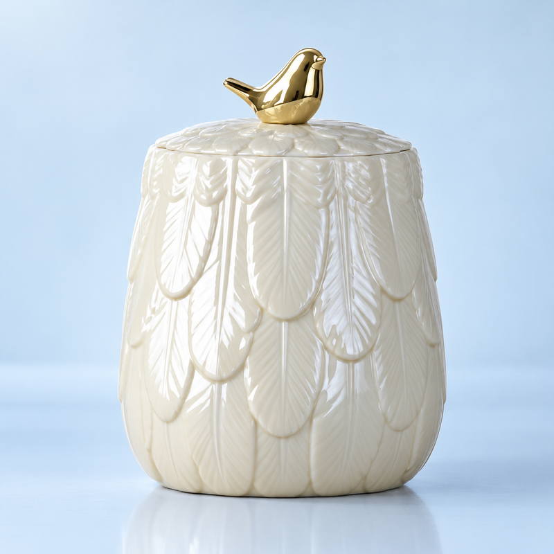 Golden Bird Porcelain Jar — Large