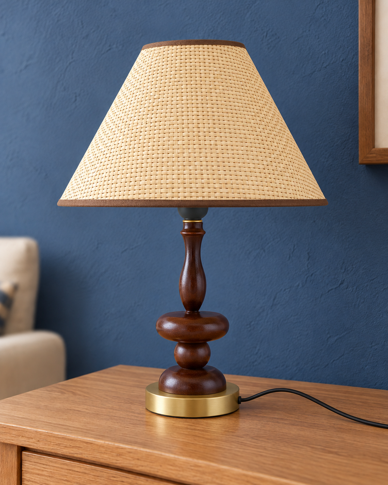 Contour Wood Table Lamp — Handwoven Shade