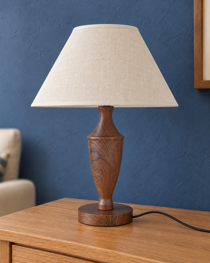 Vase Table Lamp — Wooden Look Finish (Metal lamp)