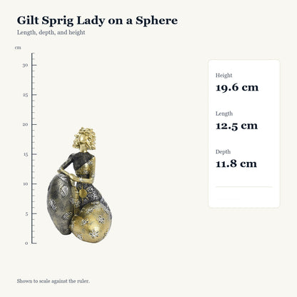 Gilt Sprig Lady on a Sphere, size guide