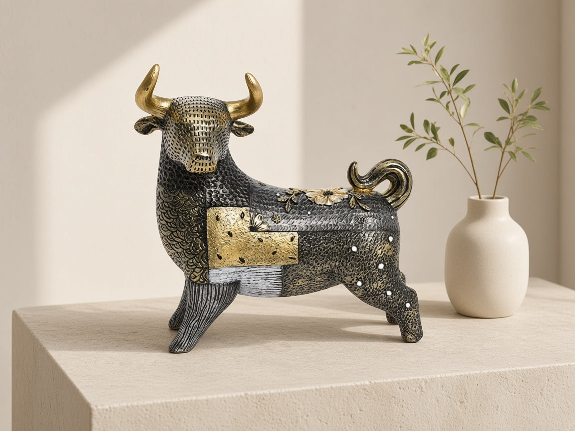 Gilt Sprig Bull on a limestone console