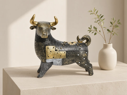 Gilt Sprig Bull on a limestone console