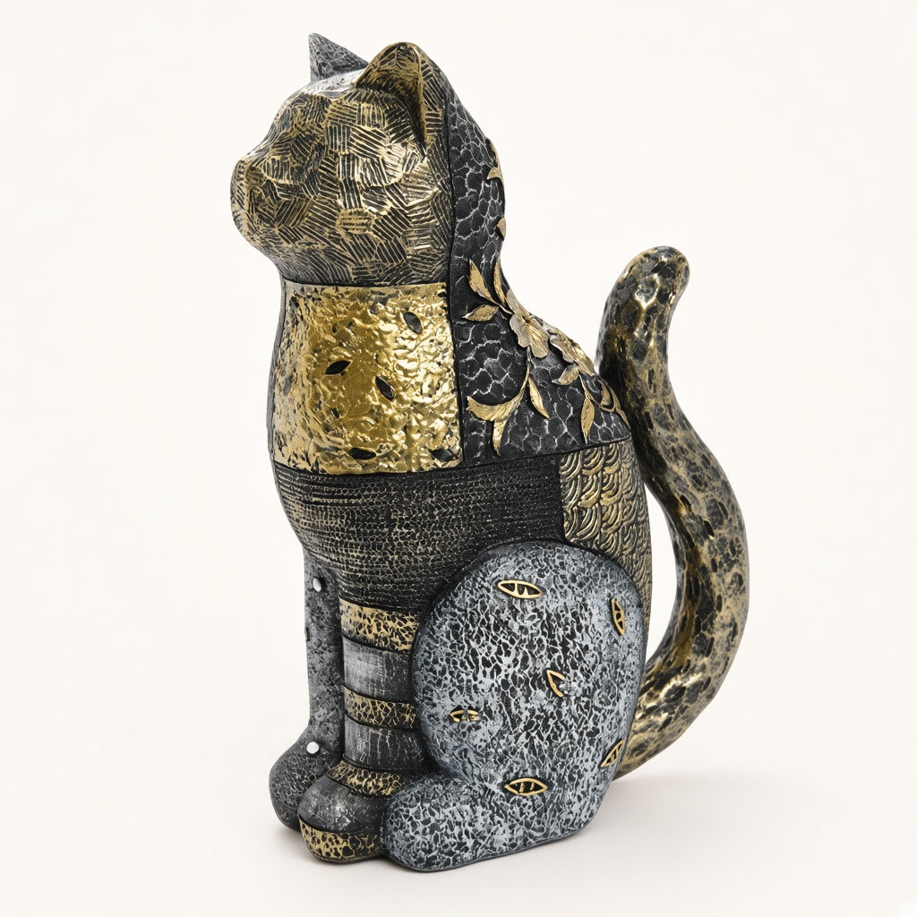 Gilt Sprig Seated Cat, three-quarter view