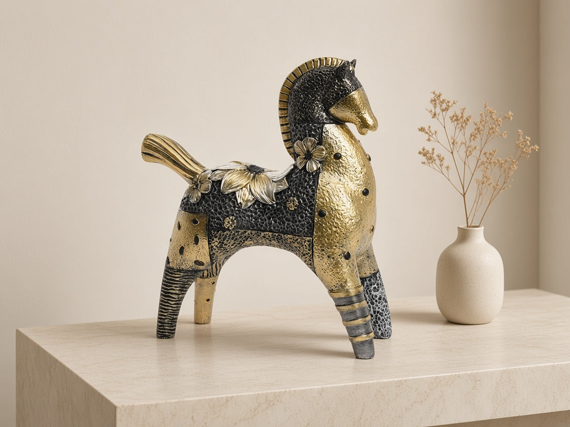 Gilt Sprig Horse on a limestone console