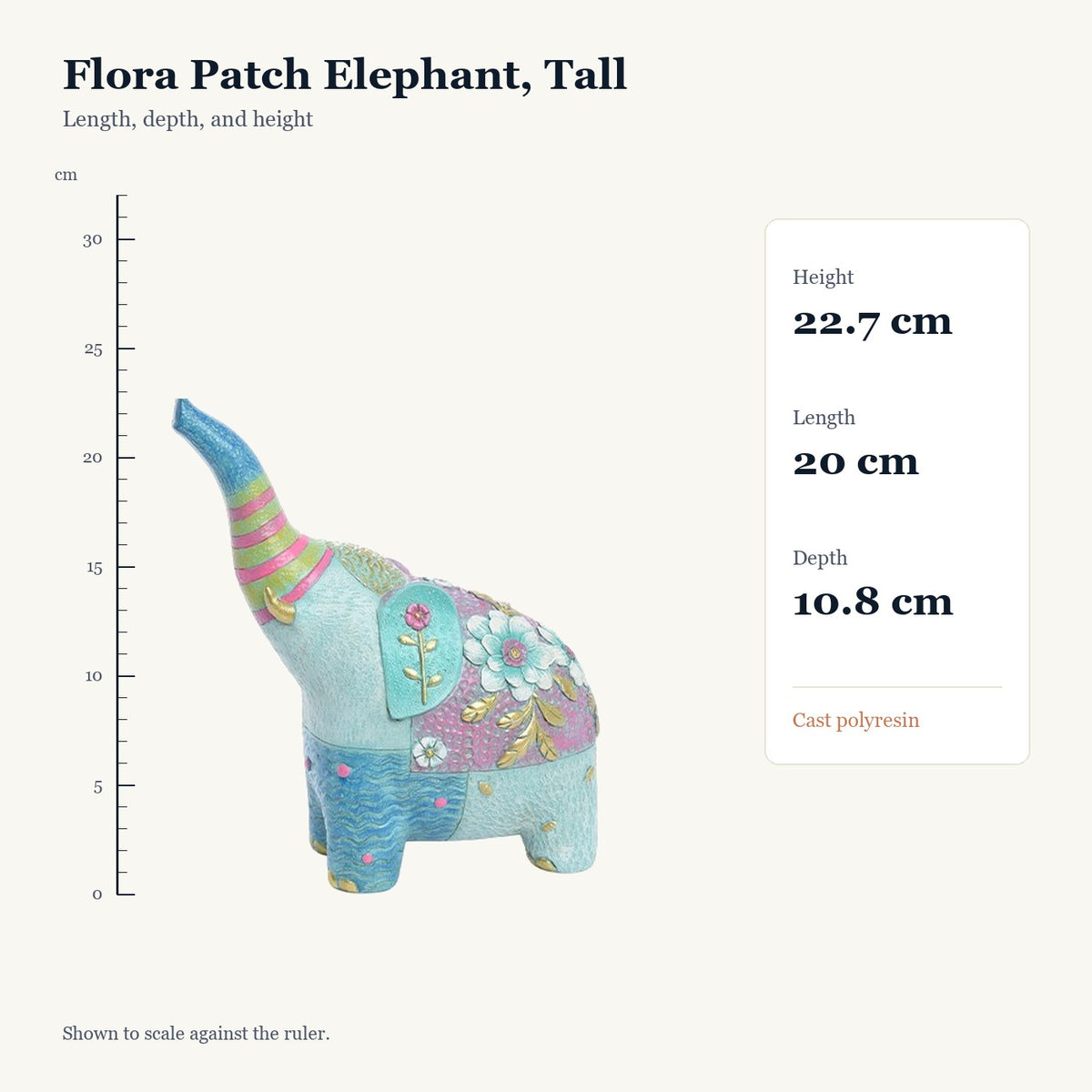 Flora Patch Elephant, Tall, size guide