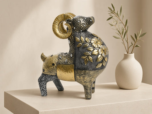 Gilt Sprig Ram on a limestone console