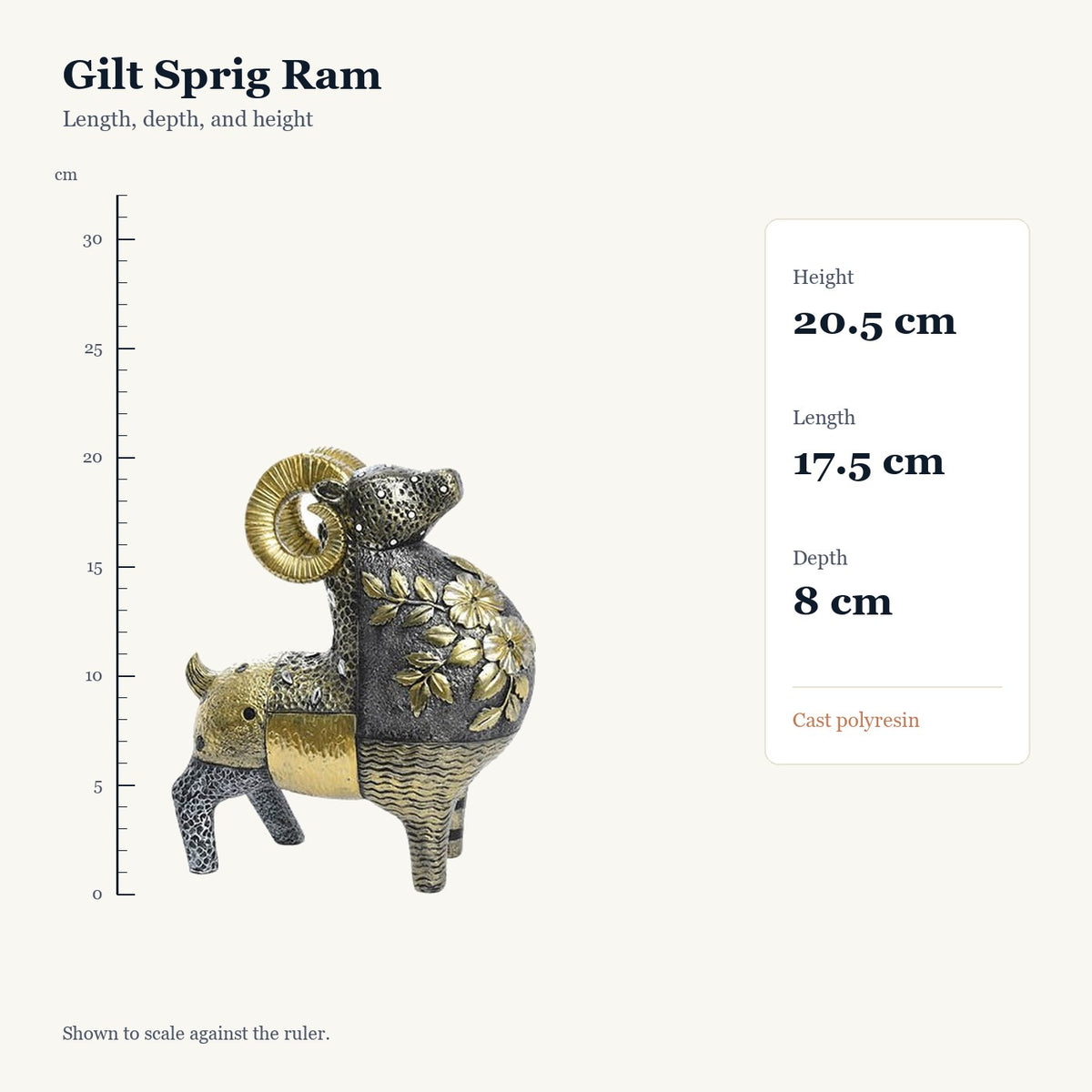 Gilt Sprig Ram, size guide