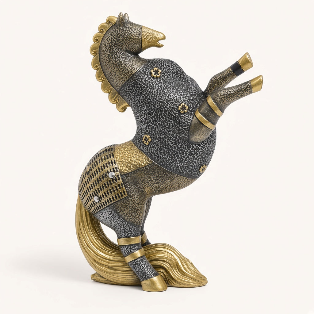Gilt Sprig Rearing Horse, three-quarter view