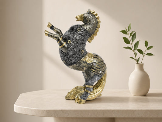 Gilt Sprig Rearing Horse on a limestone console