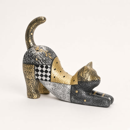 Gilt Sprig Stretching Cat, three-quarter view