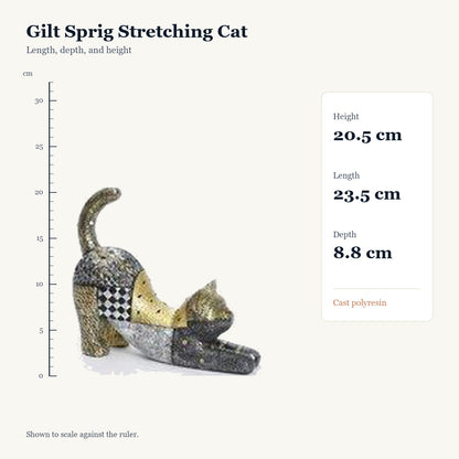 Gilt Sprig Stretching Cat, size guide