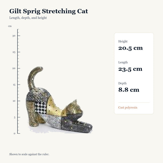 Gilt Sprig Stretching Cat, size guide