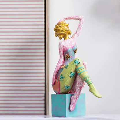 Lady Figurine Art Deco Colorful Resin 14x8.8x25.2cm HX05S113