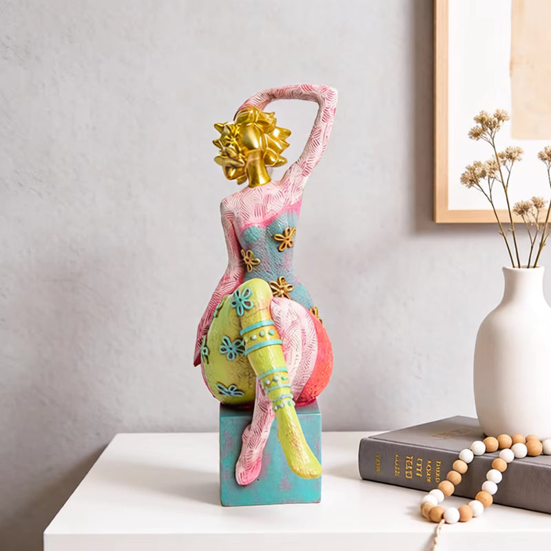 Lady Figurine Art Deco Colorful Resin 14x8.8x25.2cm HX05S113
