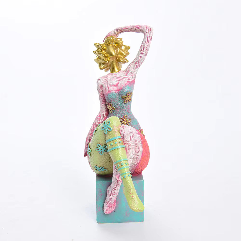 Lady Figurine Art Deco Colorful Resin 14x8.8x25.2cm HX05S113
