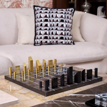 Luxe Marble Chessboard Modern Metal Decor Object