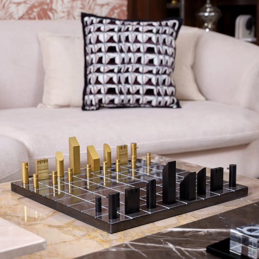 Luxe Marble Chessboard Modern Metal Decor Object