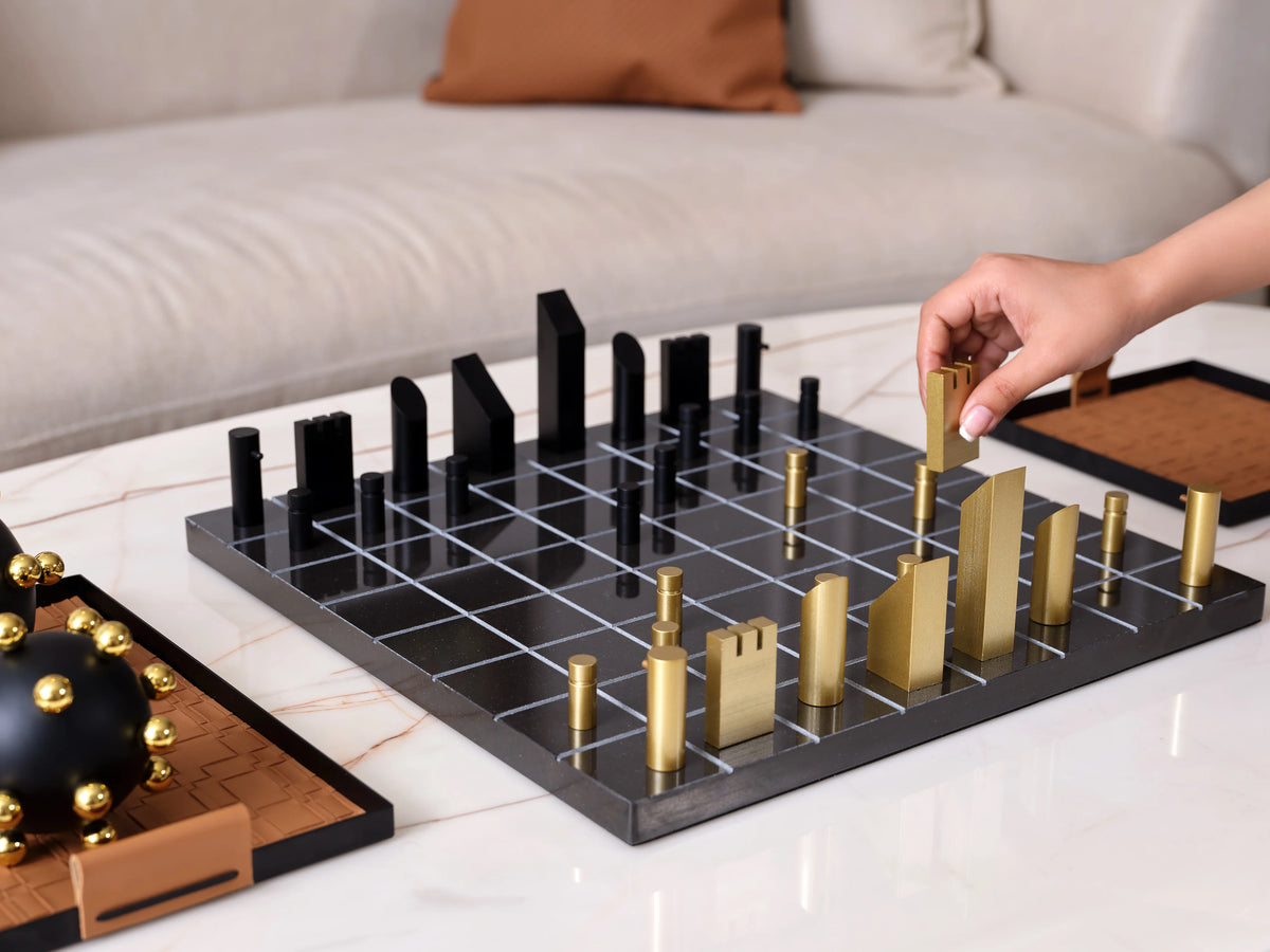 Luxe Marble Chessboard Modern Metal Decor Object