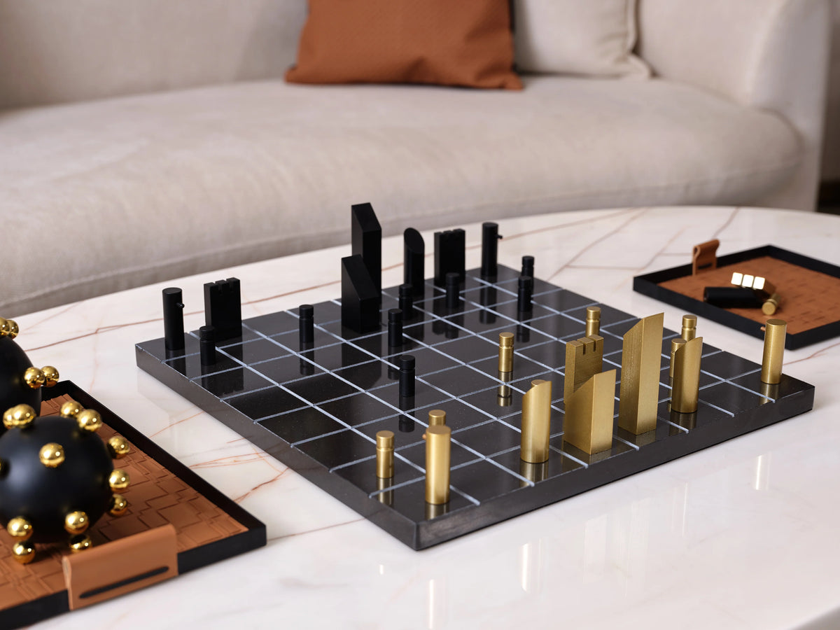 Luxe Marble Chessboard Modern Metal Decor Object