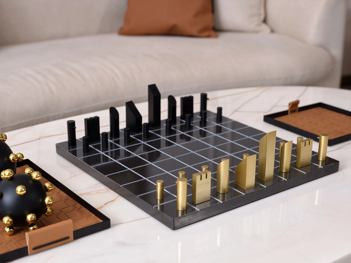 Luxe Marble Chessboard Modern Metal Decor Object
