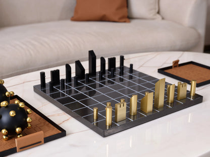 Luxe Marble Chessboard Modern Metal Decor Object