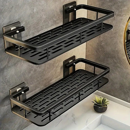 Aluminium Bathroom Shelf Pack of 2 | No-Drill Self-Adhesive Wall Rack