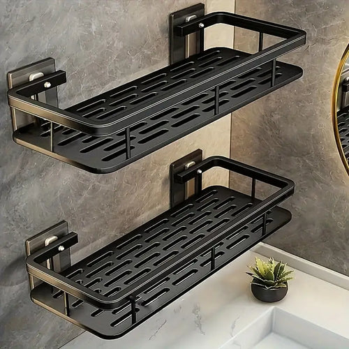 Aluminium Bathroom Shelf Pack of 2 | No-Drill Self-Adhesive Wall Rack