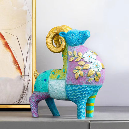 Ram Figurine Art Deco Floral Resin 17.5x8x20.5cm HX05S147