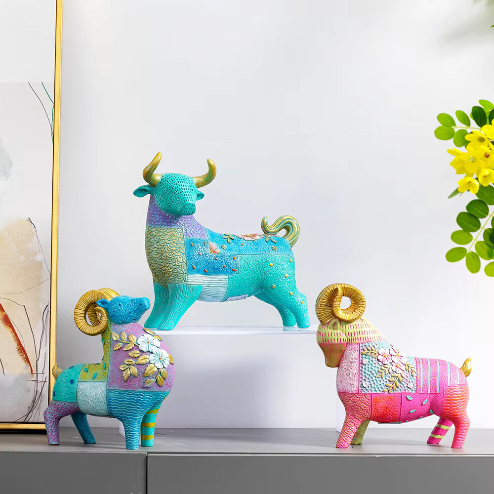 Ram Figurine Art Deco Floral Resin 17.5x8x20.5cm HX05S147