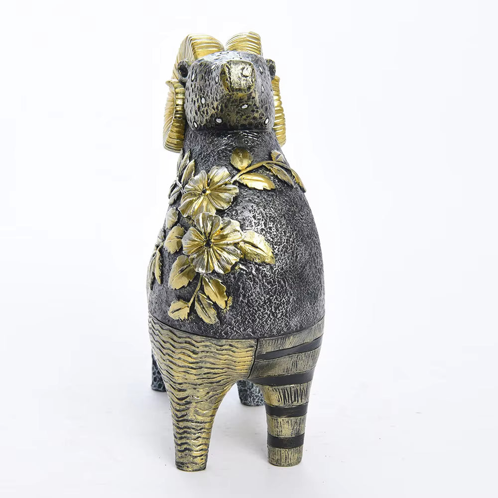 Ram Figurine Art Deco Floral Resin 17.5x8x20.5cm HX05S147