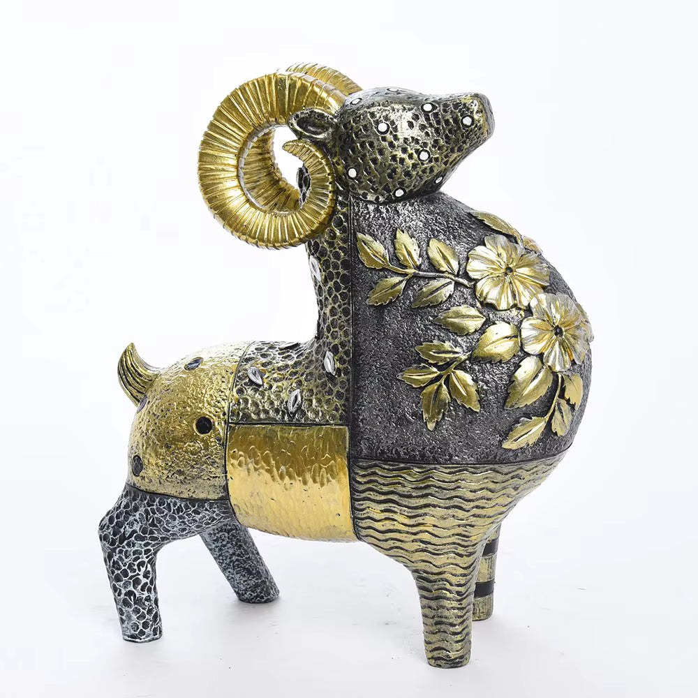 Ram Figurine Art Deco Floral Resin 17.5x8x20.5cm HX05S147