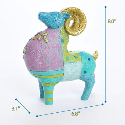 Ram Figurine Art Deco Floral Resin 17.5x8x20.5cm HX05S147