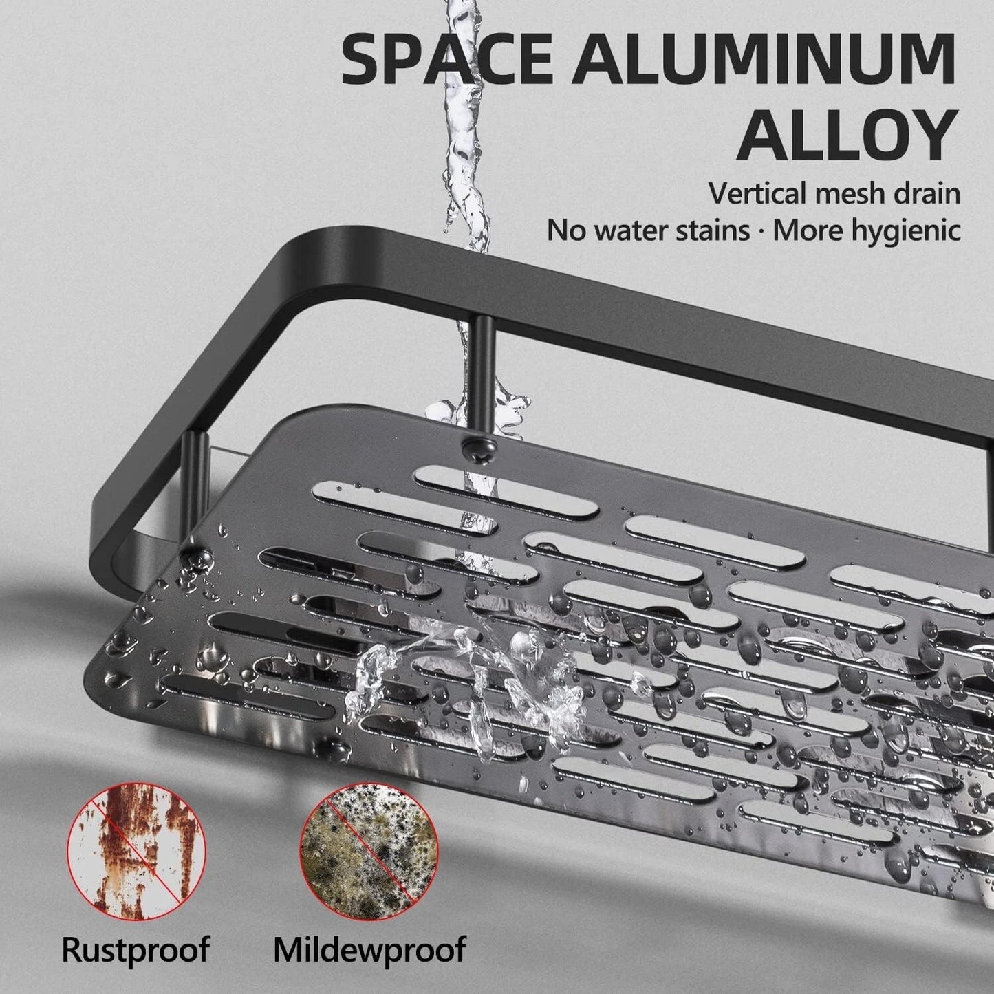Aluminium Bathroom Shelf Pack of 2 | No-Drill Self-Adhesive Wall Rack
