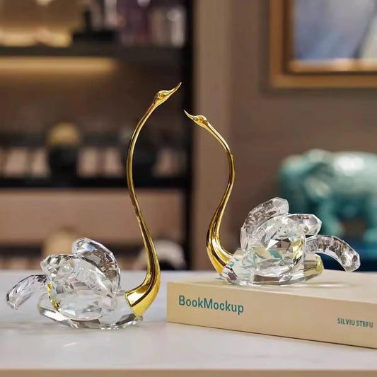 Metal & Crystal Swan Showpiece, set of 2